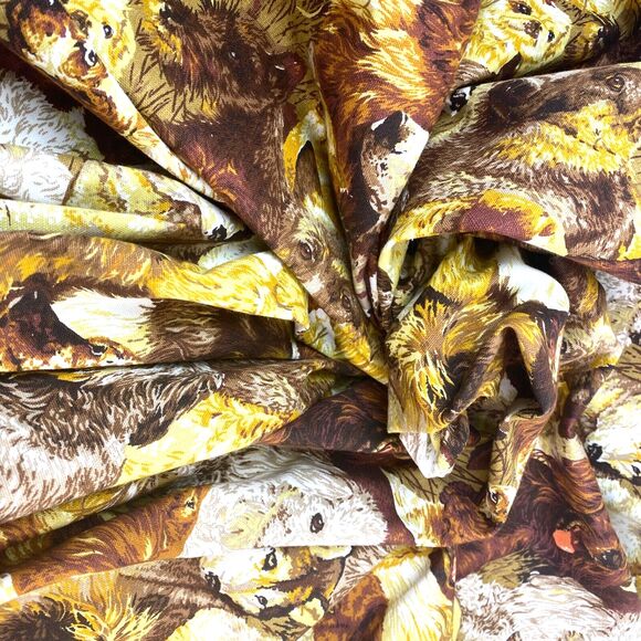 Dogs Home Decor Fabric 36"x 45" Craft Drapery Screen Print Brown Gold Novelty - Picture 13 of 14